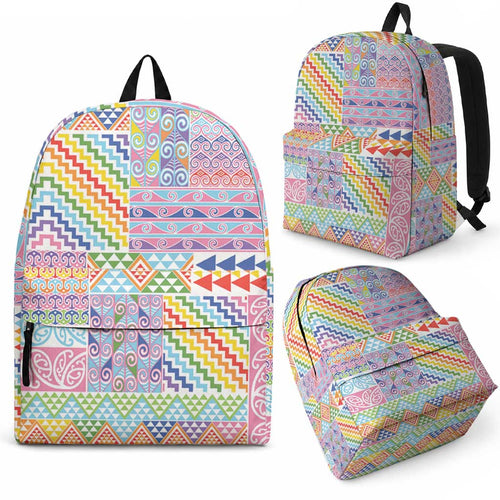 Aotearoa Kowhaiwhai Taniko Patchwork Rainbow Motifs Backpack