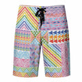 Aotearoa Kowhaiwhai Taniko Patchwork Rainbow Motifs Board Shorts
