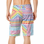 Aotearoa Kowhaiwhai Taniko Patchwork Rainbow Motifs Board Shorts