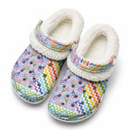 Aotearoa Kowhaiwhai Taniko Patchwork Rainbow Motifs Fleece Clogs