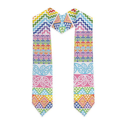 Aotearoa Kowhaiwhai Taniko Patchwork Rainbow Motifs Graduation Stole