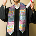 Aotearoa Kowhaiwhai Taniko Patchwork Rainbow Motifs Graduation Stole