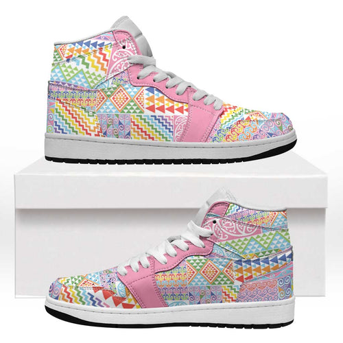 Aotearoa Kowhaiwhai Taniko Patchwork Rainbow Motifs High Sneakers AJ1