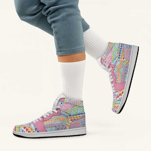 Aotearoa Kowhaiwhai Taniko Patchwork Rainbow Motifs High Sneakers AJ1