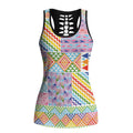 Aotearoa Kowhaiwhai Taniko Patchwork Rainbow Motifs Hollow Tank Top