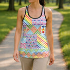 Aotearoa Kowhaiwhai Taniko Patchwork Rainbow Motifs Hollow Tank Top