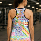 Aotearoa Kowhaiwhai Taniko Patchwork Rainbow Motifs Hollow Tank Top
