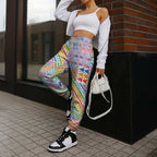 Aotearoa Kowhaiwhai Taniko Patchwork Rainbow Motifs Jogger Pants