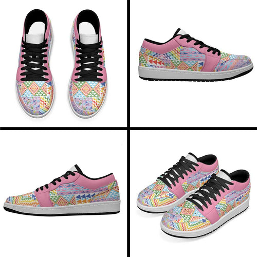 Aotearoa Kowhaiwhai Taniko Patchwork Rainbow Motifs Low Sneakers