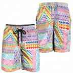 Aotearoa Kowhaiwhai Taniko Patchwork Rainbow Motifs Shorts for Men
