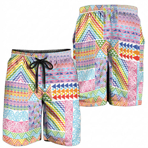Aotearoa Kowhaiwhai Taniko Patchwork Rainbow Motifs Shorts for Men