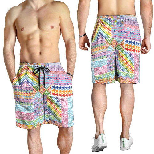 Aotearoa Kowhaiwhai Taniko Patchwork Rainbow Motifs Shorts for Men