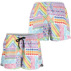 Aotearoa Kowhaiwhai Taniko Patchwork Rainbow Motifs Shorts for Women
