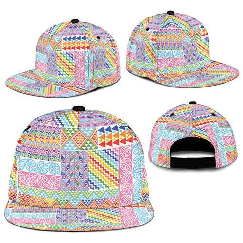 Aotearoa Kowhaiwhai Taniko Patchwork Rainbow Motifs Snapback Cap