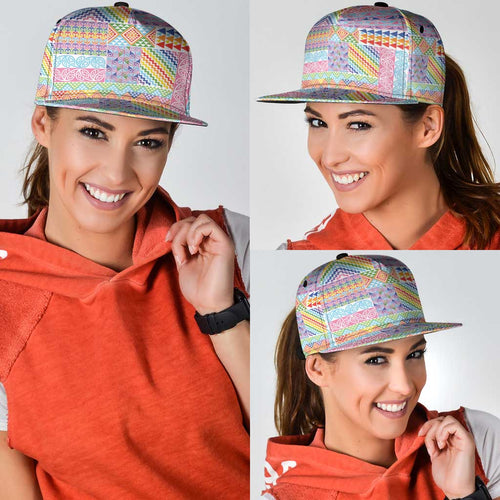 Aotearoa Kowhaiwhai Taniko Patchwork Rainbow Motifs Snapback Cap