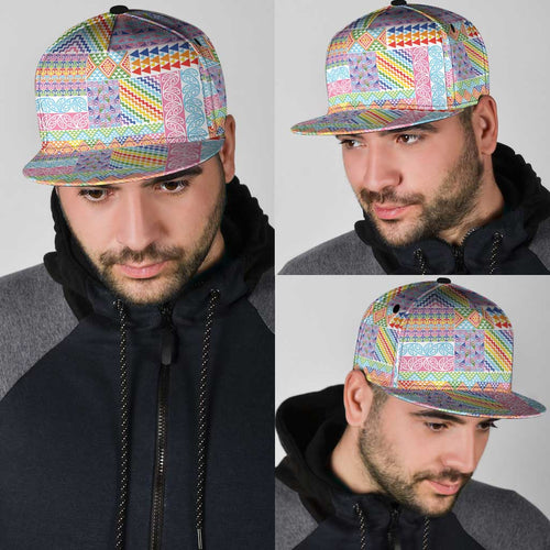 Aotearoa Kowhaiwhai Taniko Patchwork Rainbow Motifs Snapback Cap