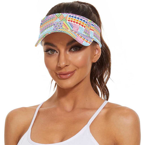 Aotearoa Kowhaiwhai Taniko Patchwork Rainbow Motifs Sun Visor Cap