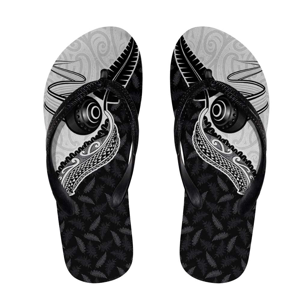 Aotearoa Lawn Bowls Flip Flops Maori and Silver Fern Half Style - Aussie Hoodie