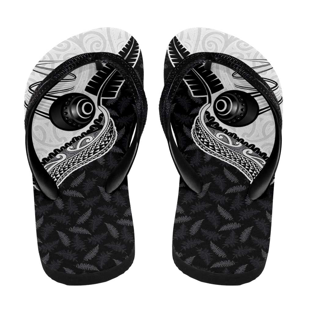 Aotearoa Lawn Bowls Flip Flops Maori and Silver Fern Half Style - Aussie Hoodie