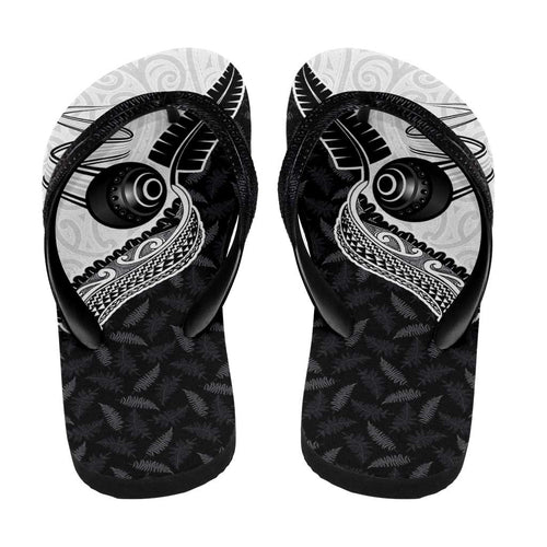 Aotearoa Lawn Bowls Flip Flops Maori and Silver Fern Half Style - Aussie Hoodie