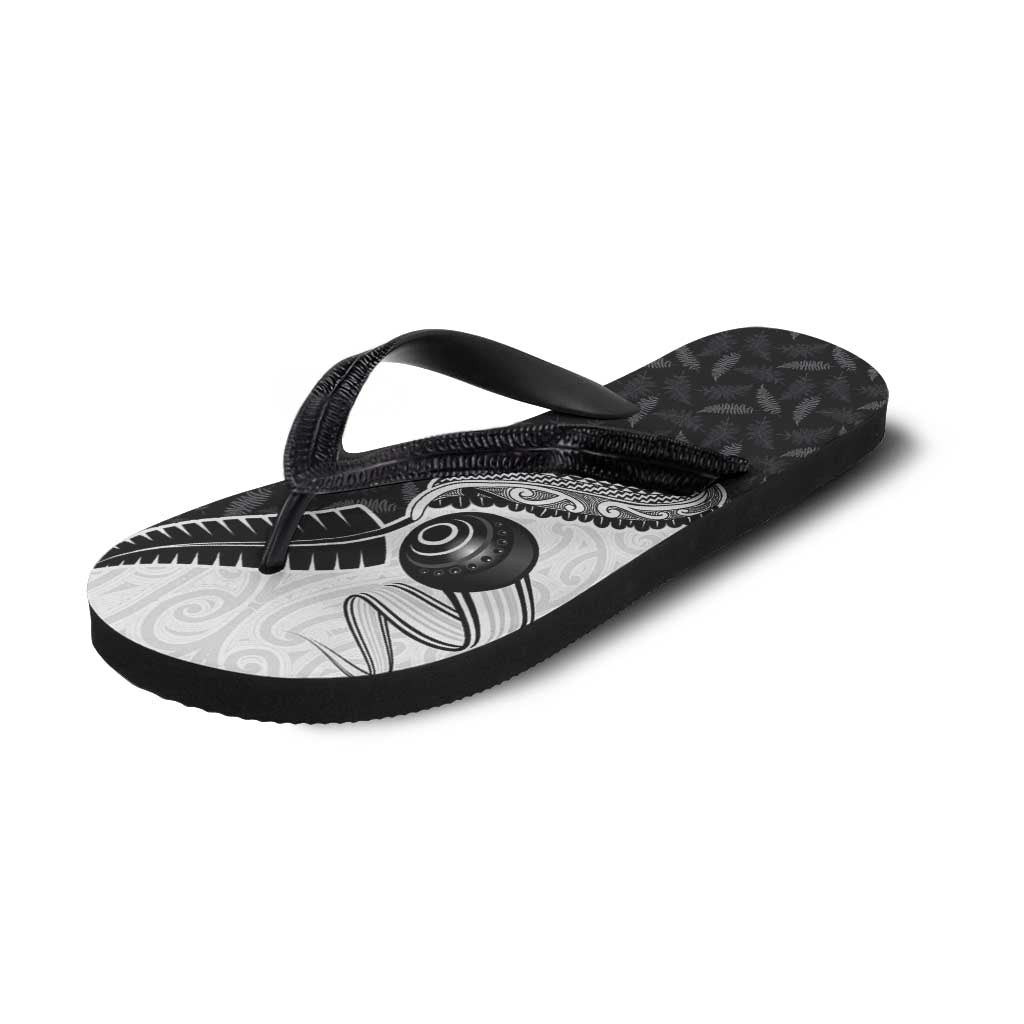 Aotearoa Lawn Bowls Flip Flops Maori and Silver Fern Half Style - Aussie Hoodie