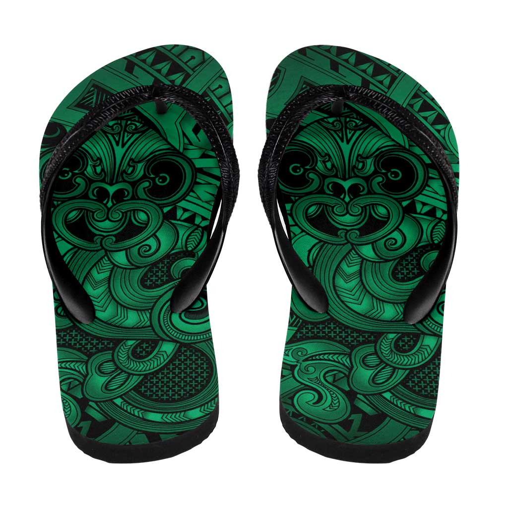 Aotearoa Maori Hei Tiki Flip Flops Kakariki Kowhaiwhai Puhoro Motif
