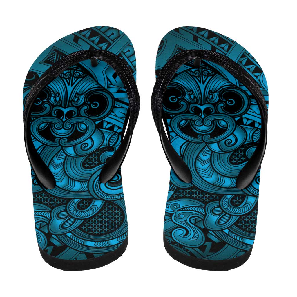 Aotearoa Maori Hei Tiki Flip Flops Kikorangi Kowhaiwhai Puhoro Motif