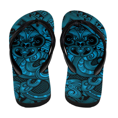 Aotearoa Maori Hei Tiki Flip Flops Kikorangi Kowhaiwhai Puhoro Motif