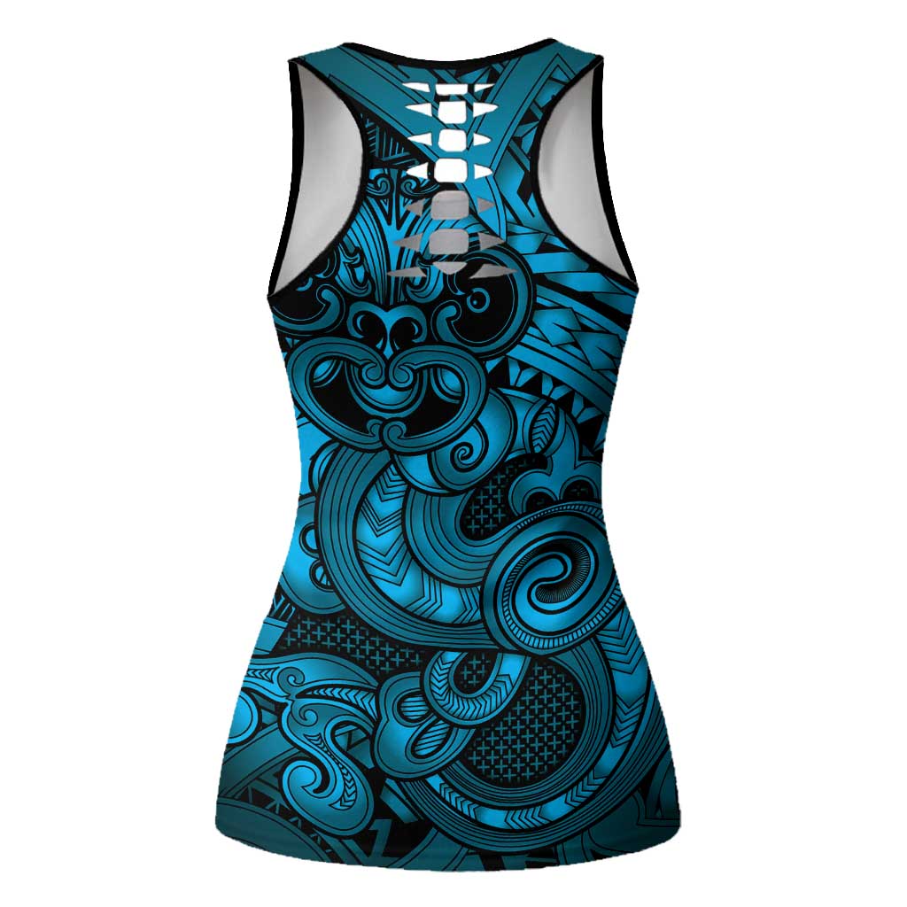 Aotearoa Maori Hei Tiki Hollow Tank Top Kikorangi Kowhaiwhai Puhoro Motif