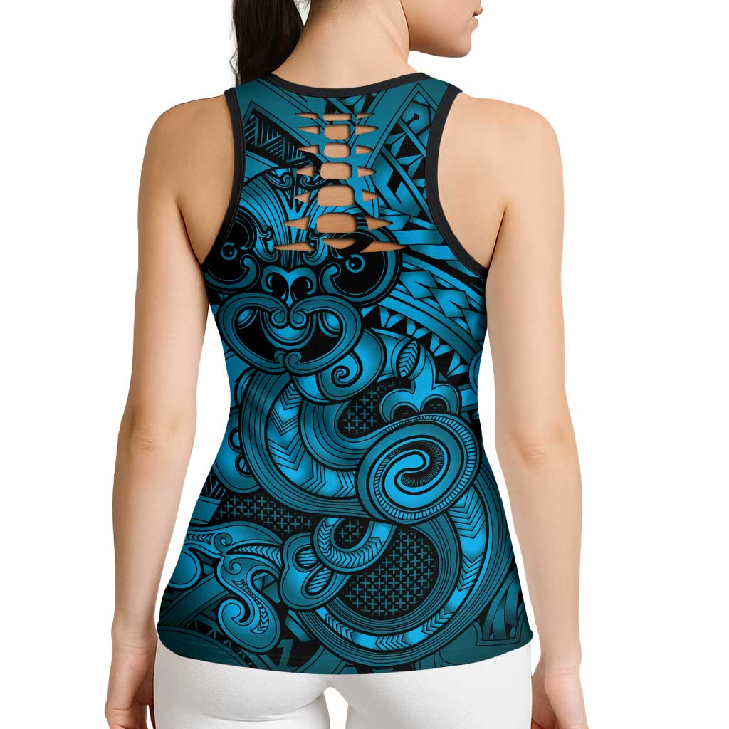 Aotearoa Maori Hei Tiki Hollow Tank Top Kikorangi Kowhaiwhai Puhoro Motif
