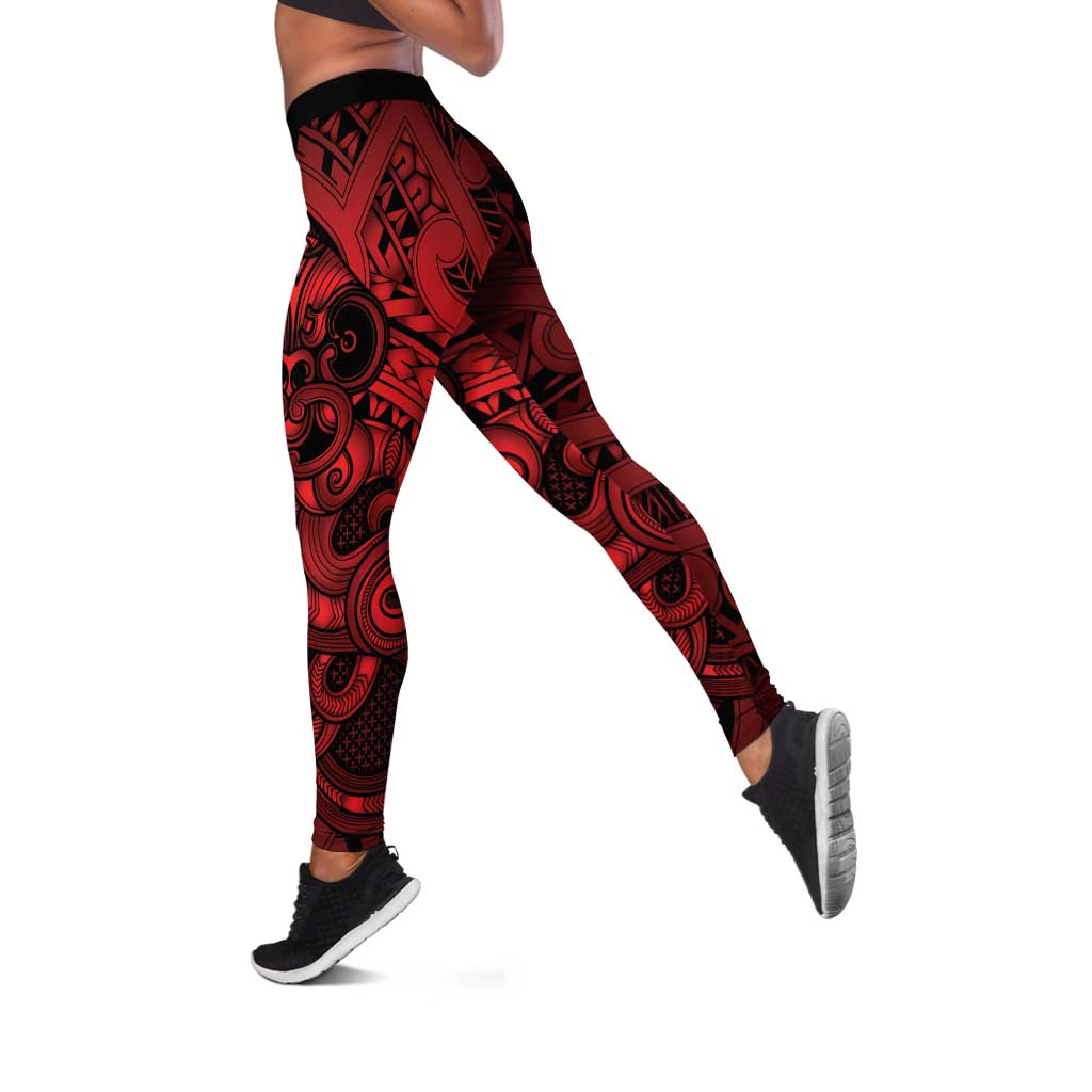 Aotearoa Maori Hei Tiki Leggings Whero Kowhaiwhai Puhoro Motif