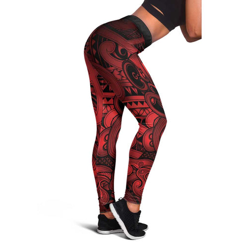 Aotearoa Maori Hei Tiki Leggings Whero Kowhaiwhai Puhoro Motif