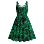 Aotearoa Maori Hei Tiki Midi Dress Kakariki Kowhaiwhai Puhoro Motif
