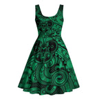 Aotearoa Maori Hei Tiki Midi Dress Kakariki Kowhaiwhai Puhoro Motif