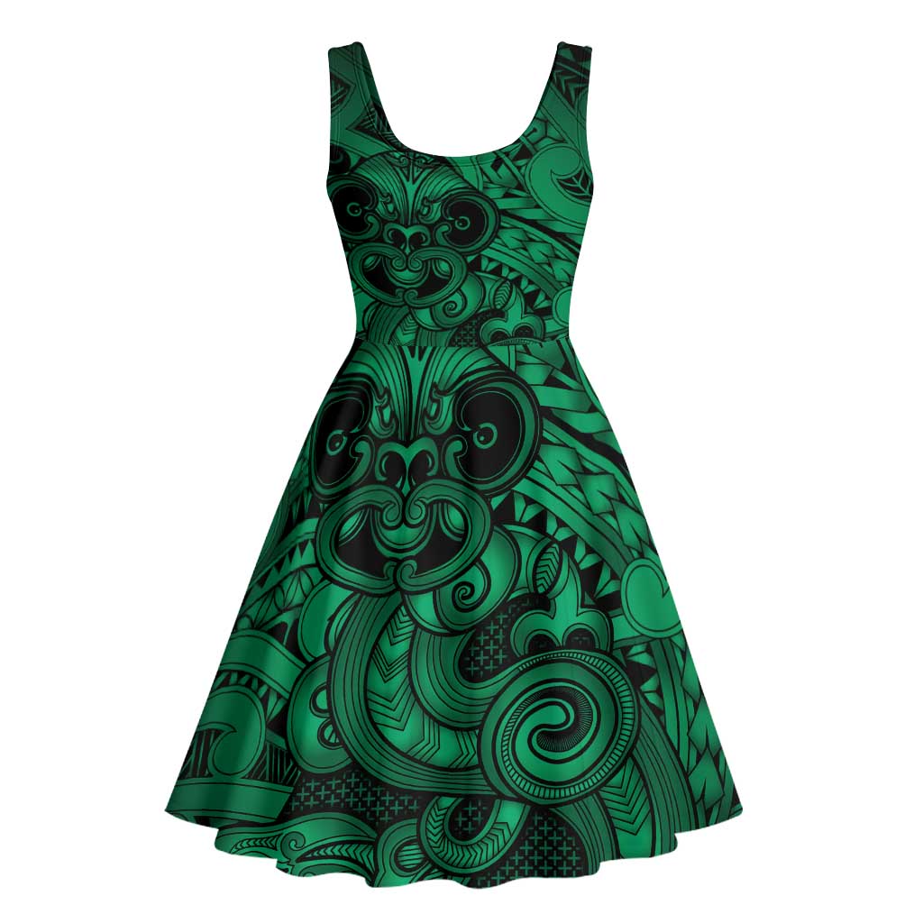 Aotearoa Maori Hei Tiki Midi Dress Kakariki Kowhaiwhai Puhoro Motif