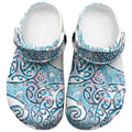 Aotearoa Maori Koru Curves Clogs Shoes Aqua Paua Shell