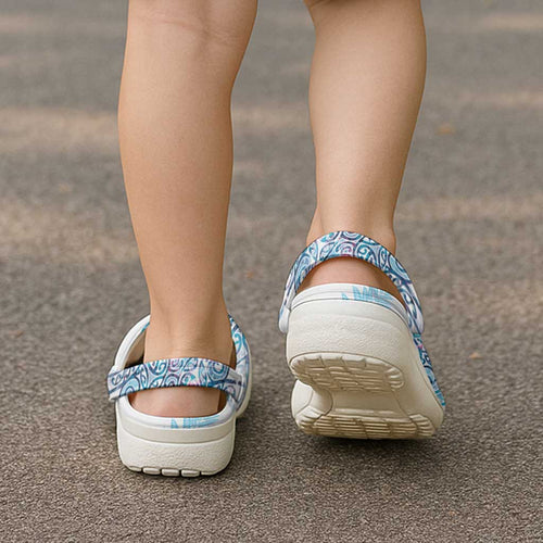 Aotearoa Maori Koru Curves Clogs Shoes Aqua Paua Shell