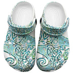Aotearoa Maori Koru Curves Clogs Shoes Mossy Paua Shell