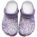 Aotearoa Maori Koru Curves Clogs Shoes Silver Ferns - Amethyst