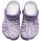 Aotearoa Maori Koru Curves Clogs Shoes Silver Ferns - Amethyst