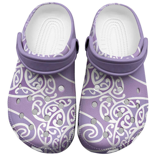 Aotearoa Maori Koru Curves Clogs Shoes Silver Ferns - Amethyst