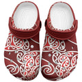 Aotearoa Maori Koru Curves Clogs Shoes Silver Ferns - Crimson Red