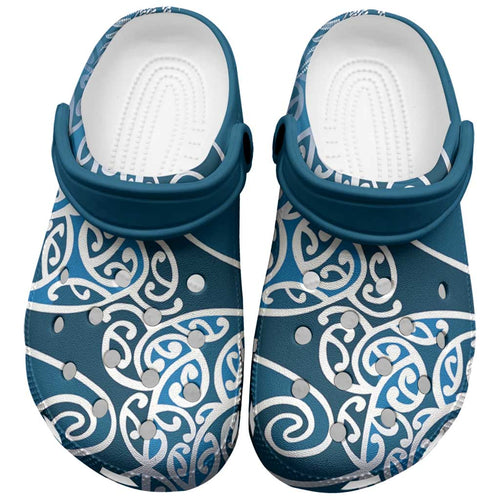 Aotearoa Maori Koru Curves Clogs Shoes Silver Ferns - Navy Blue