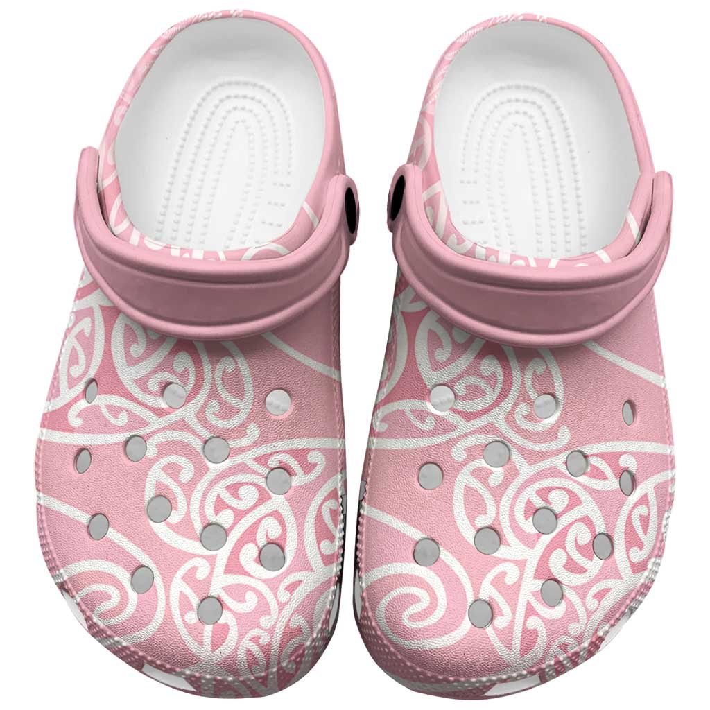 Aotearoa Maori Koru Curves Clogs Shoes Silver Ferns - Rose Pink
