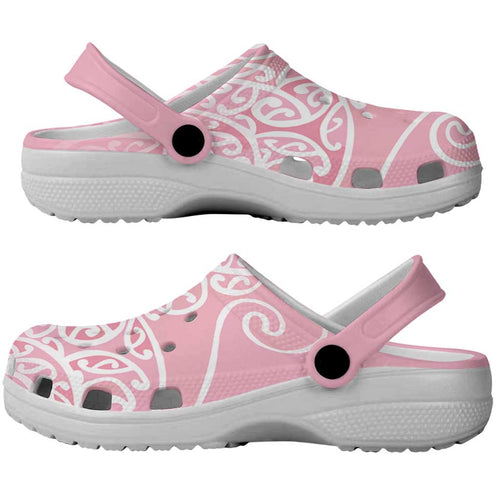 Aotearoa Maori Koru Curves Clogs Shoes Silver Ferns - Rose Pink