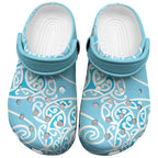 Aotearoa Maori Koru Curves Clogs Shoes Silver Ferns - Turquoise