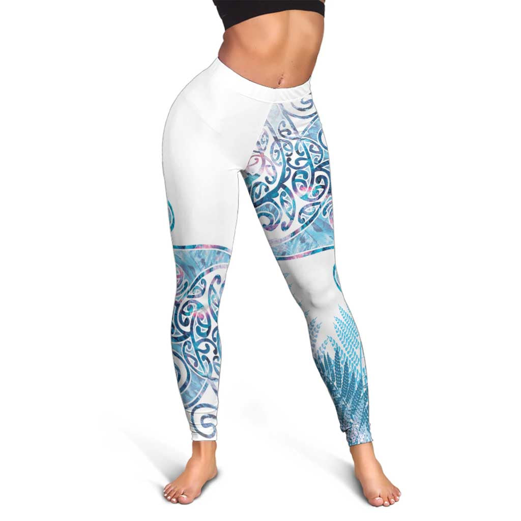Aotearoa Maori Koru Curves Leggings Aqua Paua Shell