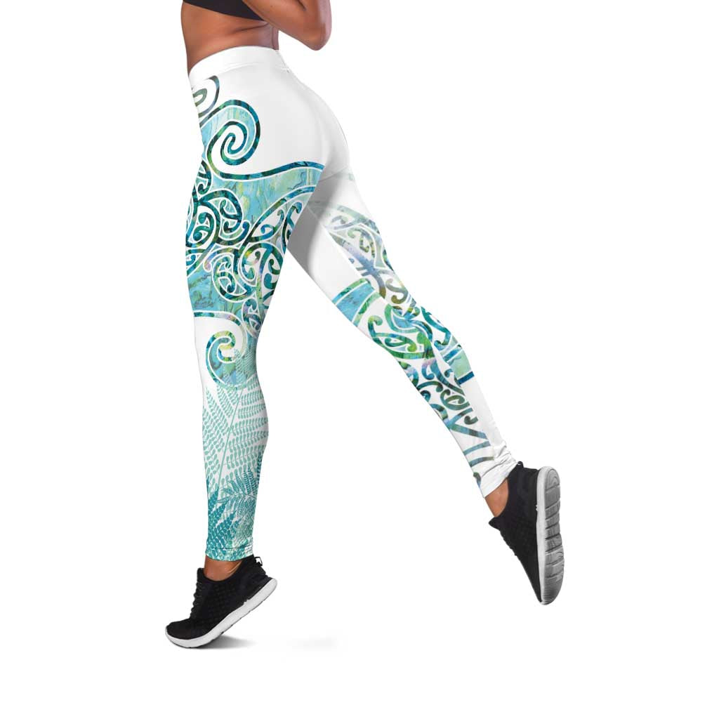 Aotearoa Maori Koru Curves Leggings Mossy Paua Shell