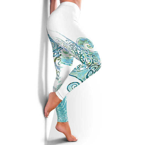 Aotearoa Maori Koru Curves Leggings Mossy Paua Shell