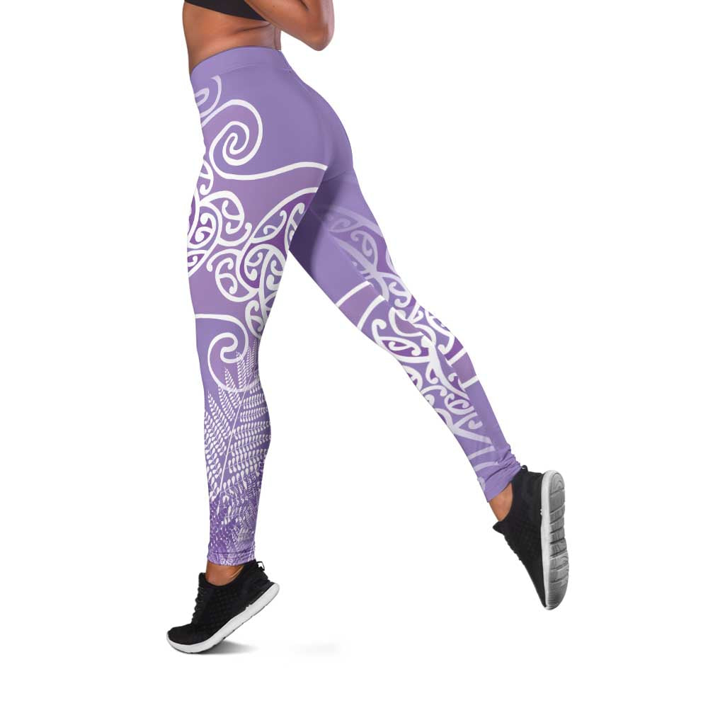 Aotearoa Maori Koru Curves Leggings Silver Ferns - Amethyst